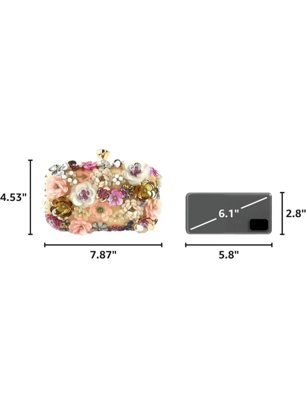 Women's Gold Clutches Flower Evening Handbag Chain Strap Elegant Shoulder Bag